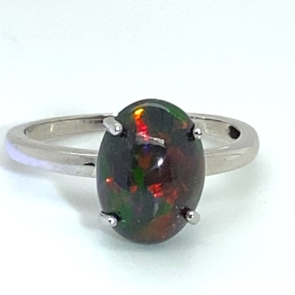 Black Opal 3.30ct Rhodium Finish Solid 925 Sterling silver Ring - Picture 3 of 6